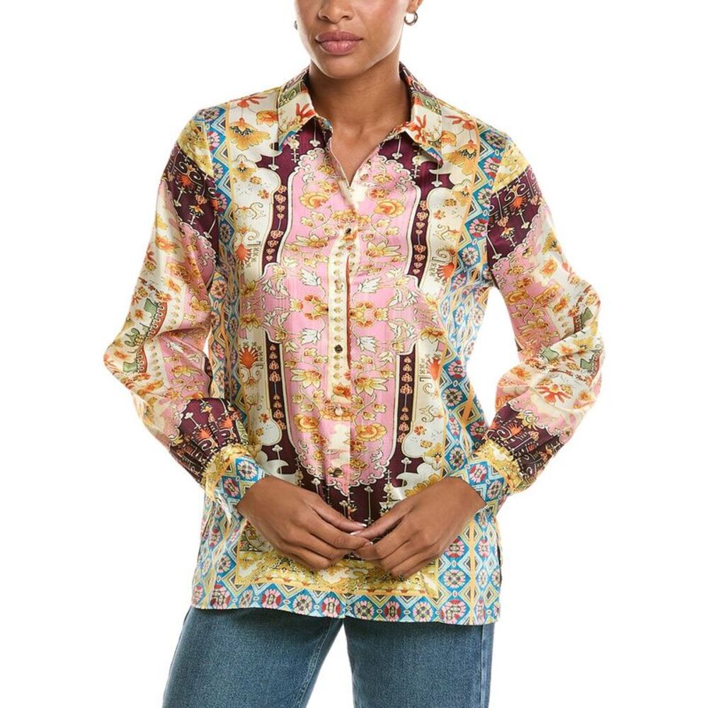 Elie Tahari Womens The Lior Baroque Blouse, Brown